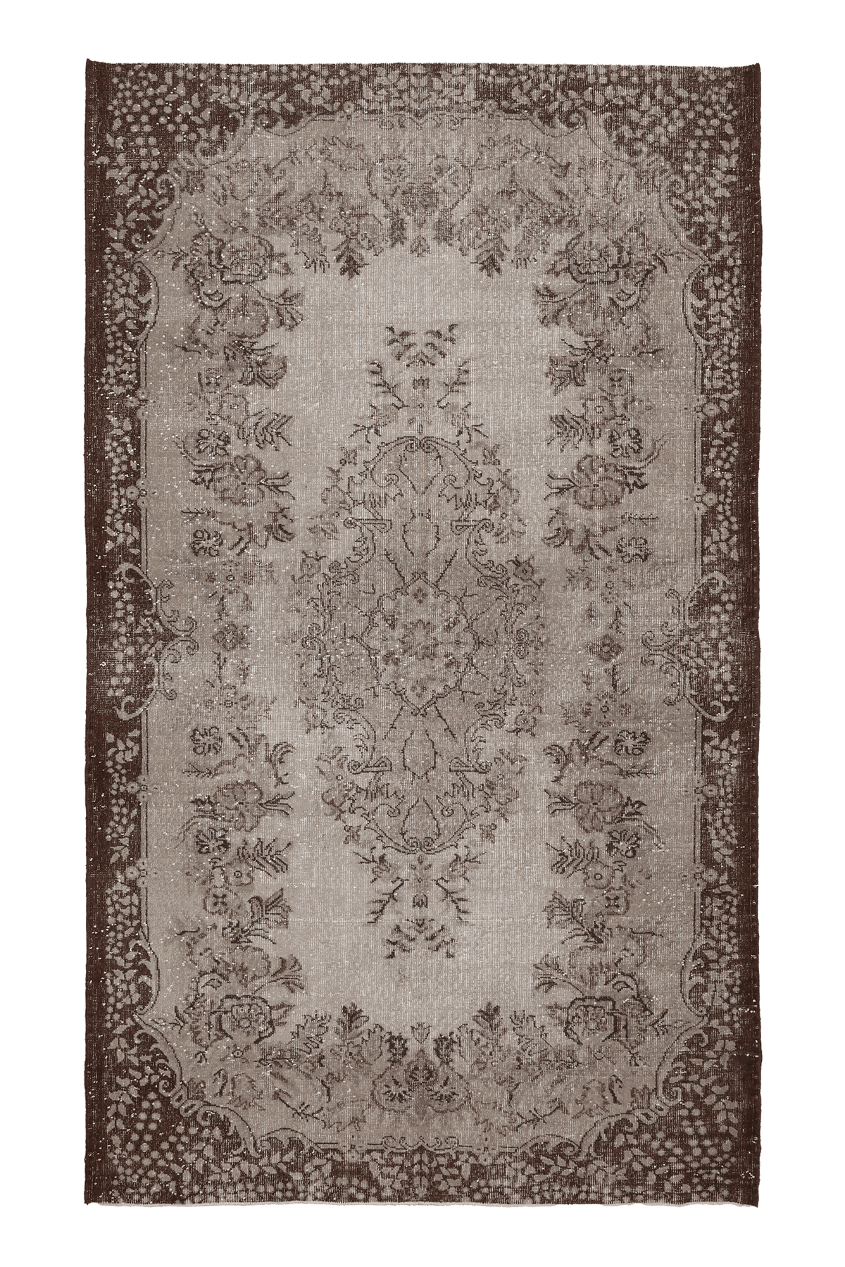 Vintage Isparta Turkish Area Rug 6x10 ft — Brown & Beige Floral