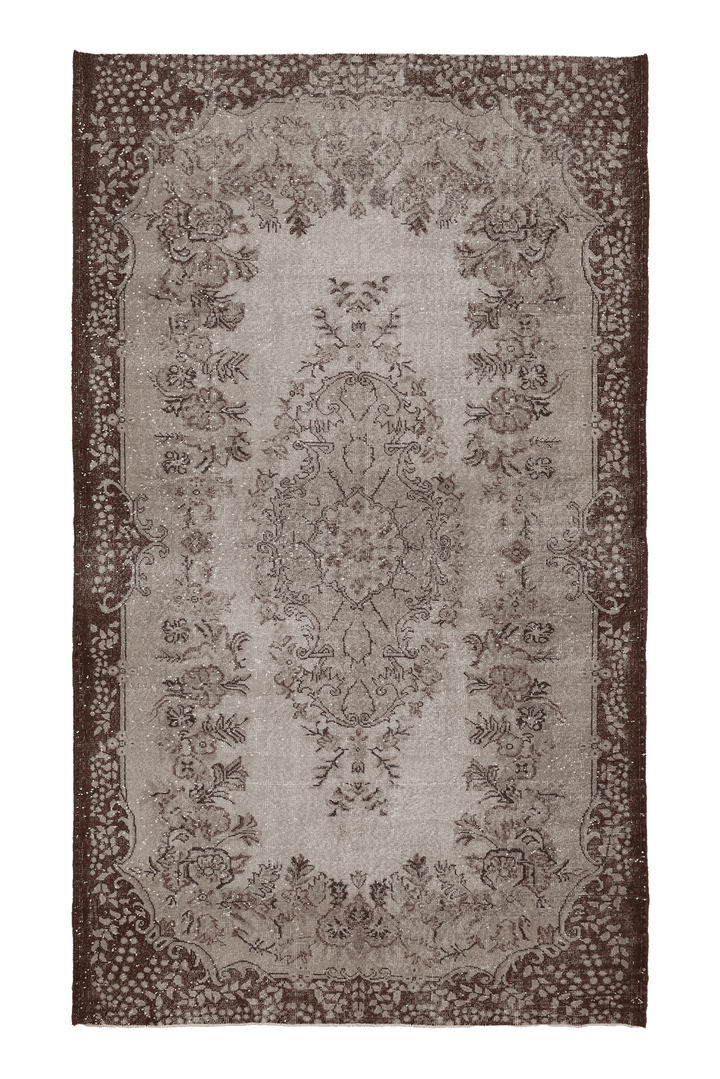 Vintage Isparta Turkish Area Rug 6x10 ft — Brown & Beige Floral
