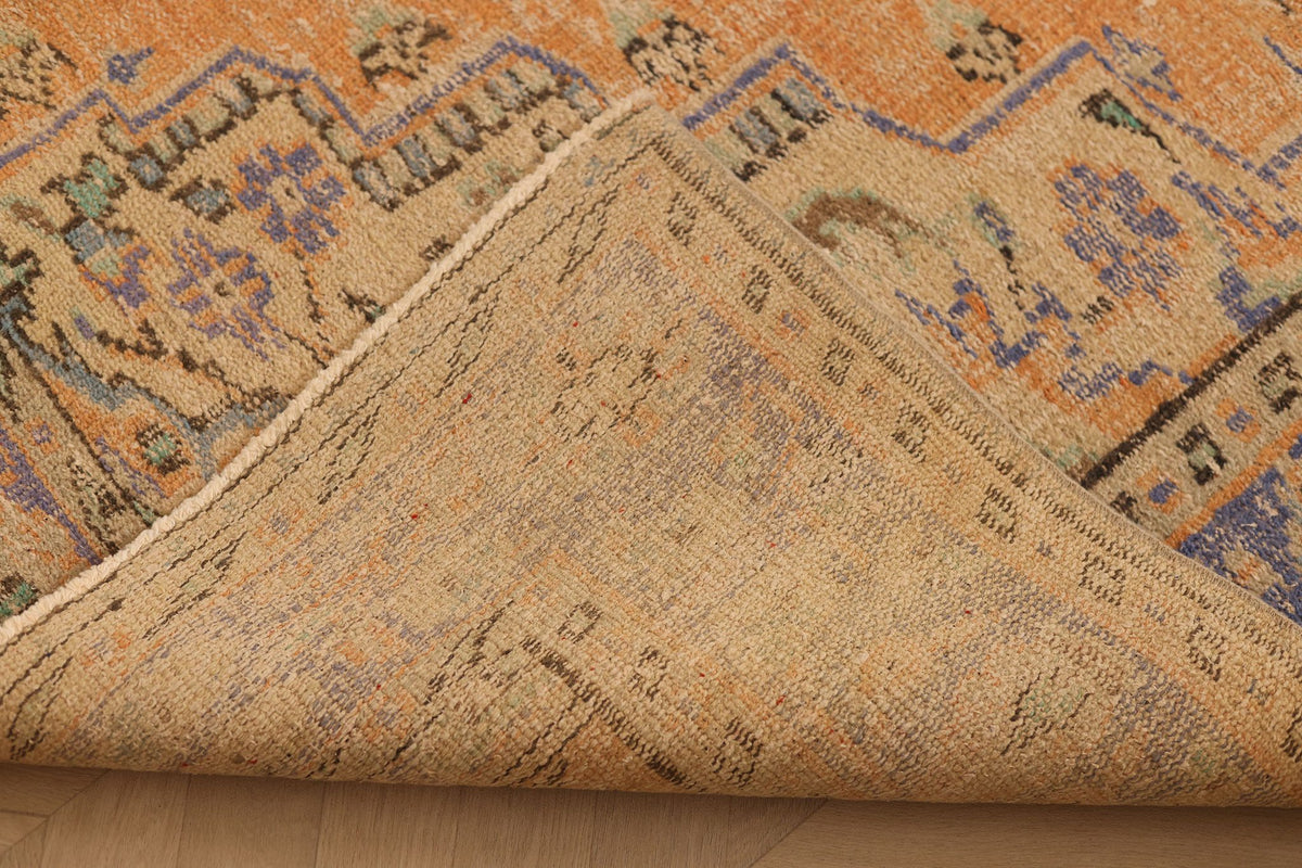 Vintage Isparta Turkish Area Rug 6x9 ft — Orange & Blue Floral