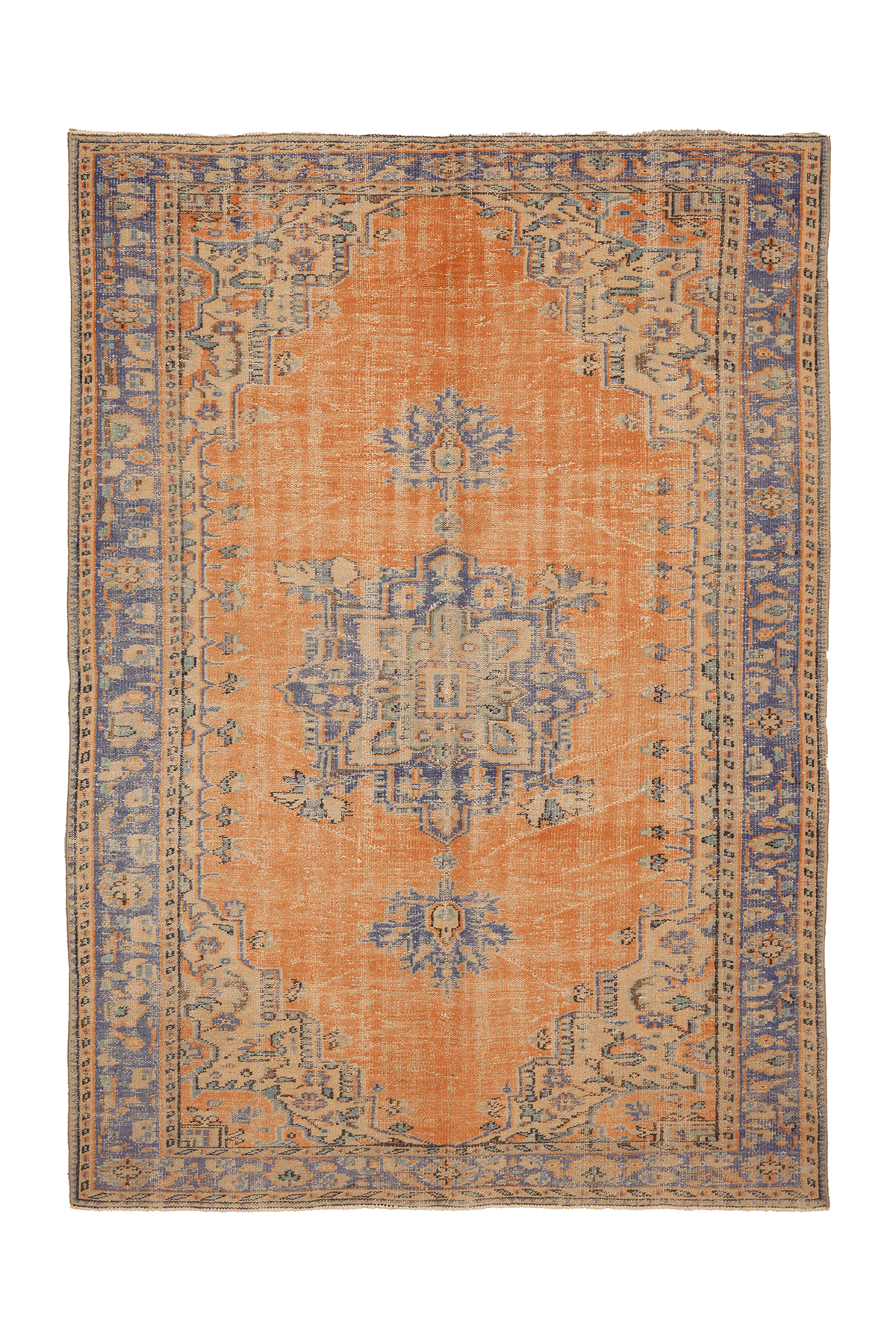 Vintage Isparta Turkish Area Rug 6x9 ft — Orange & Blue Floral