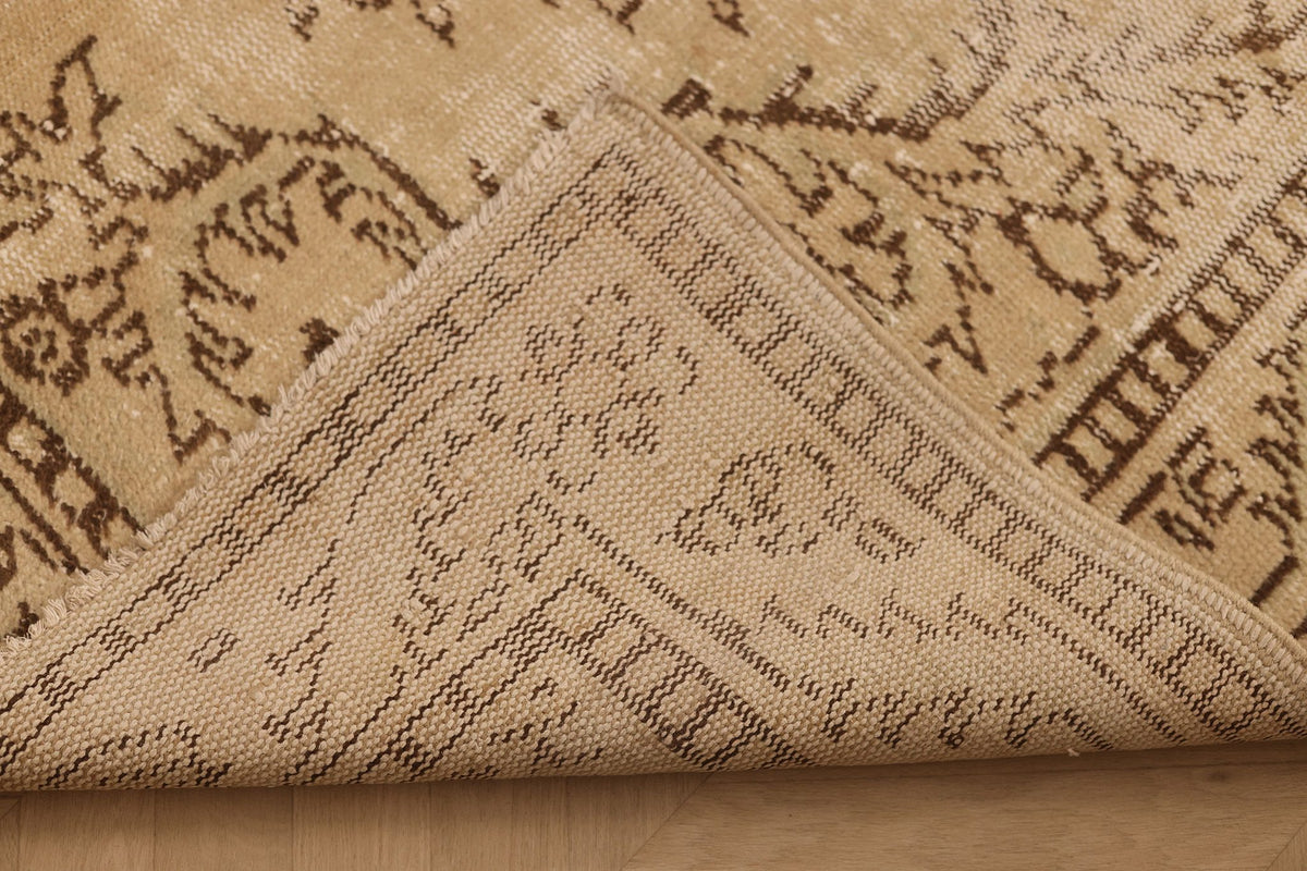 Vintage Manisa Turkish Area Rug 6x9 ft — Beige & Brown Floral