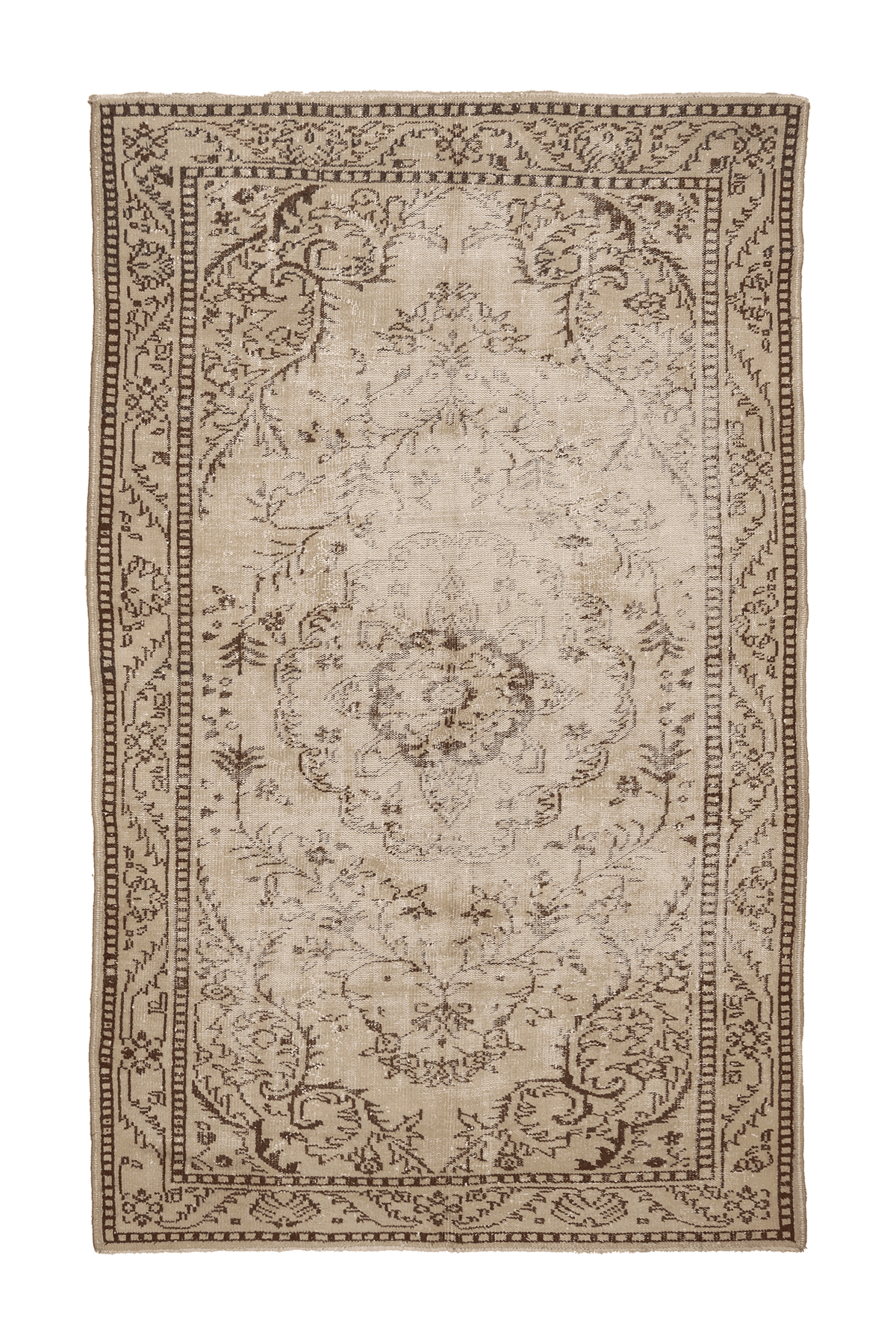 Vintage Manisa Turkish Area Rug 6x9 ft — Beige & Brown Floral