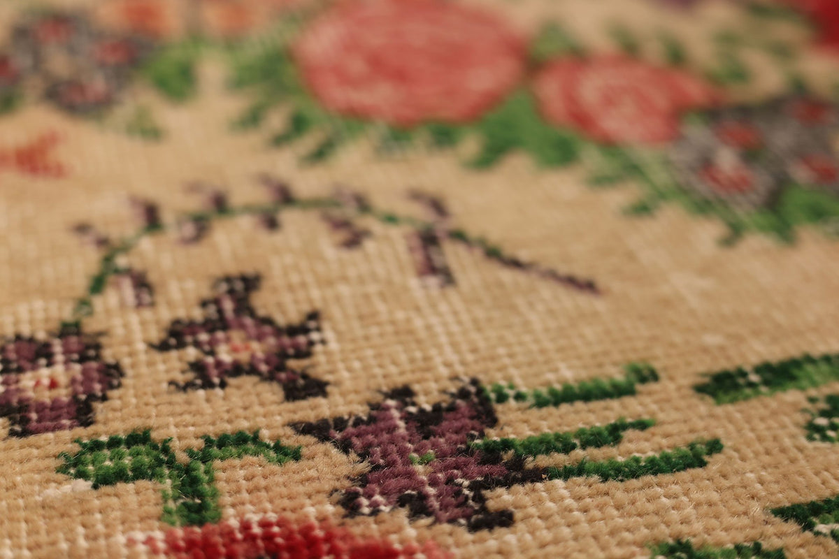 Vintage Isparta Turkish Area Rug 7x10 ft — Beige & Pink Floral