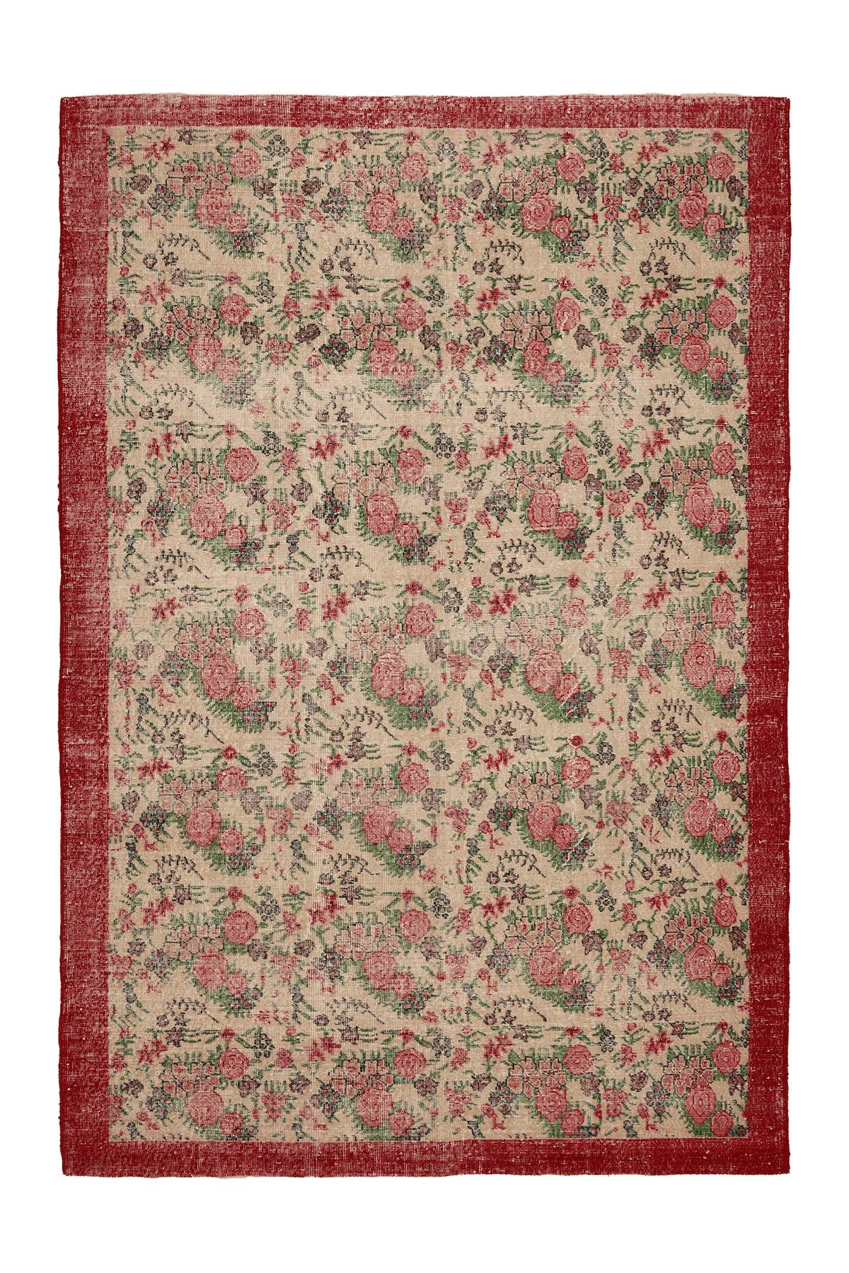Vintage Isparta Turkish Area Rug 7x10 ft — Beige & Pink Floral