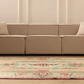 Vintage Isparta Turkish Area Rug 6x9 ft — Beige & Green Floral