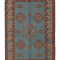 Vintage Uşak Turkish Area Rug 6x9 ft — Blue & Pink Geometric