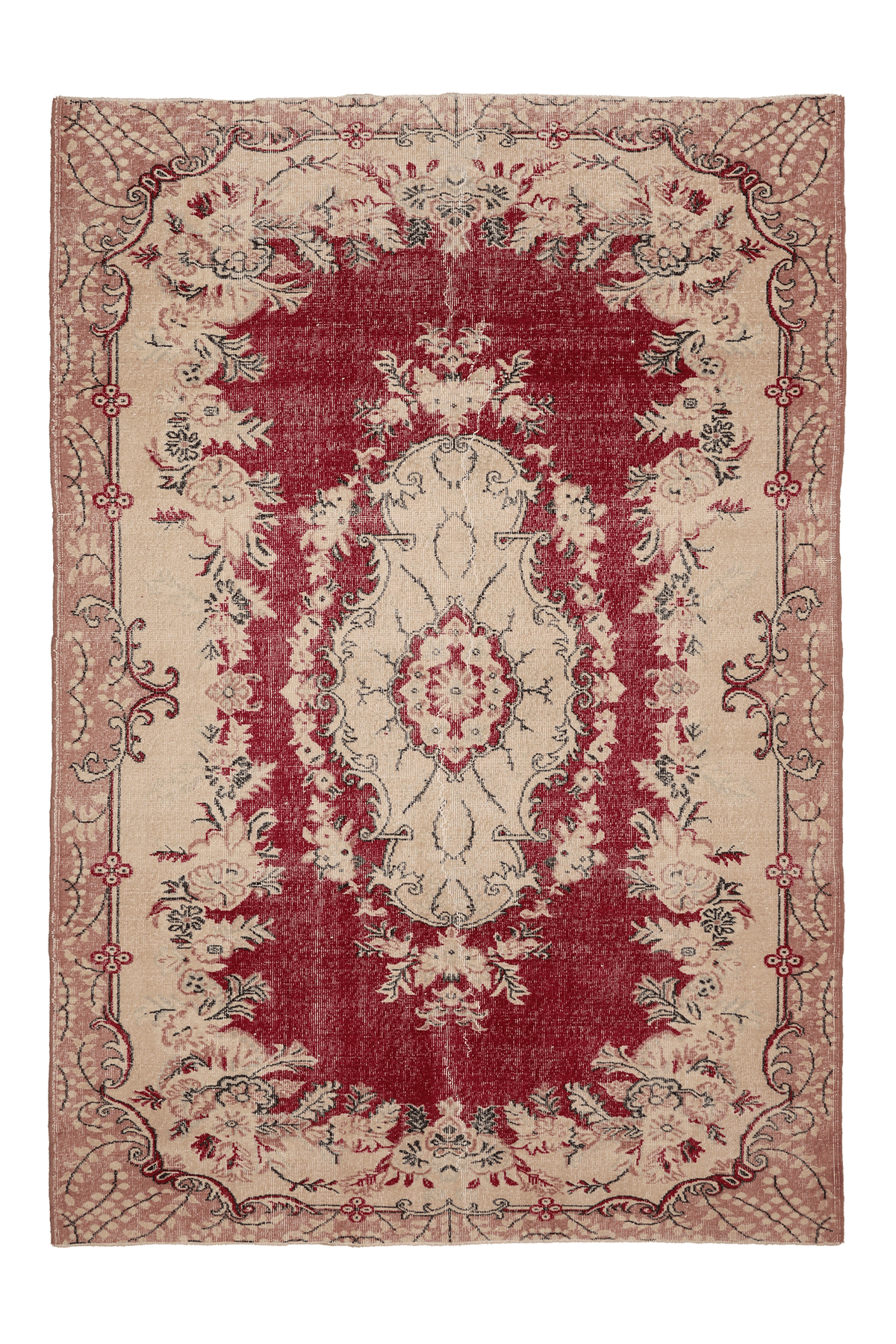 Vintage Isparta Turkish Area Rug 6x9 ft — Red & Beige Floral (No. 33602)