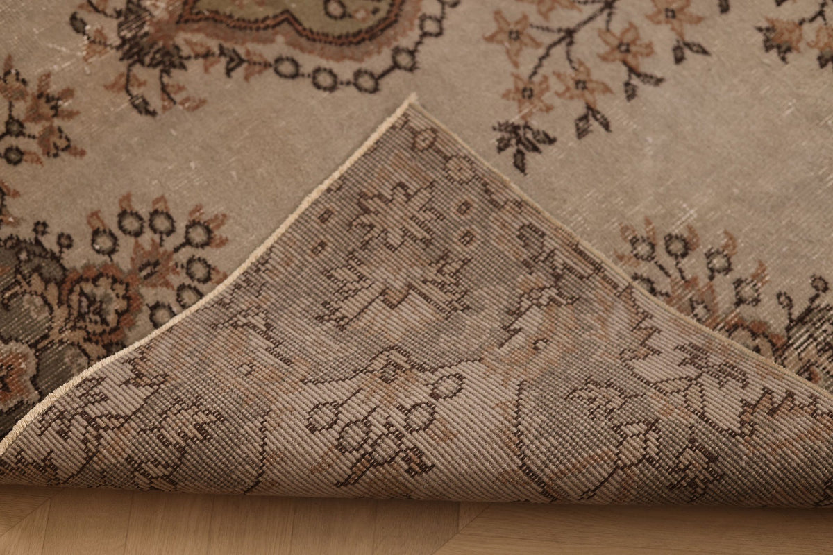 Vintage Isparta Turkish Area Rug 6x9 ft — Beige & Brown Floral