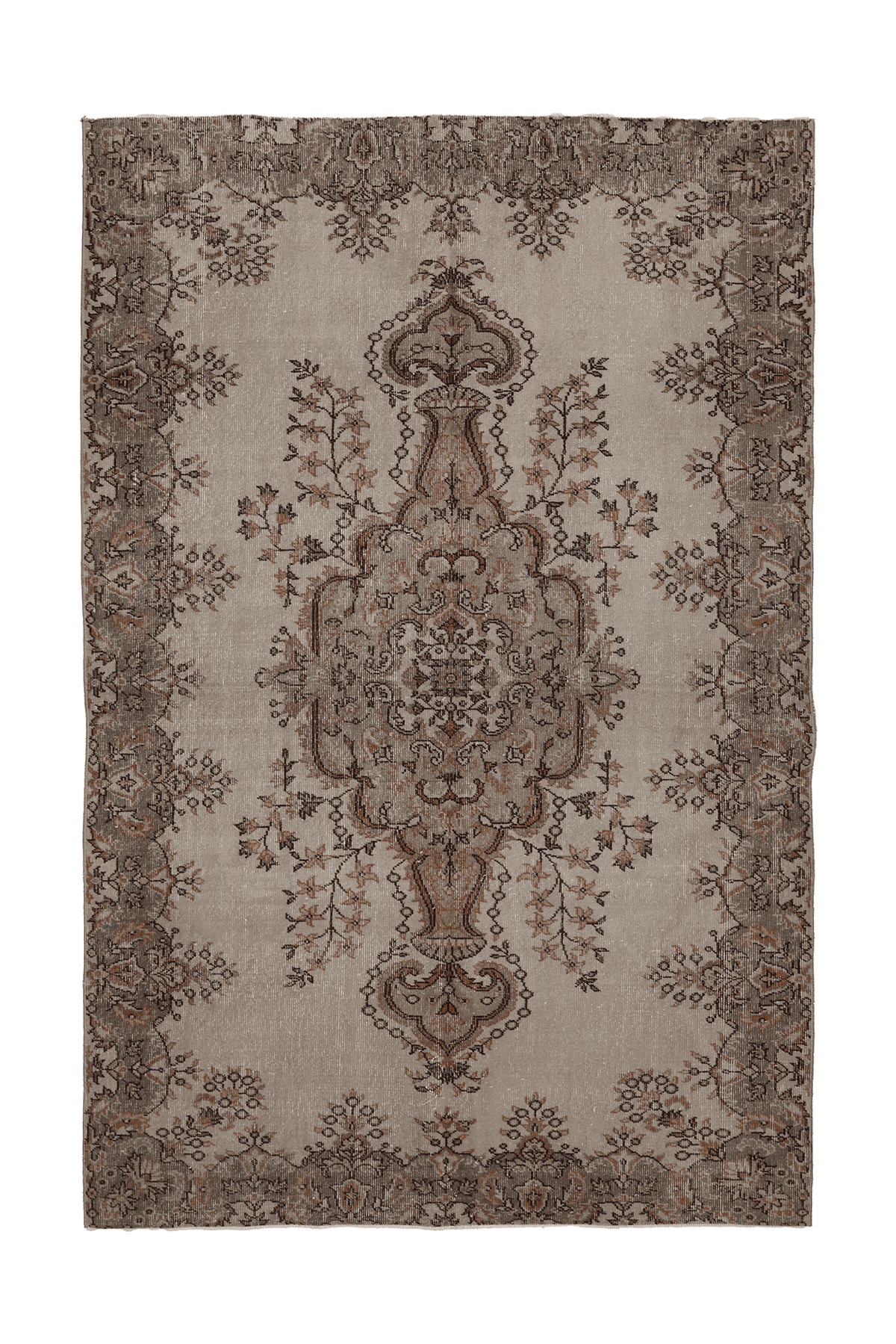 Vintage Isparta Turkish Area Rug 6x9 ft — Beige & Brown Floral