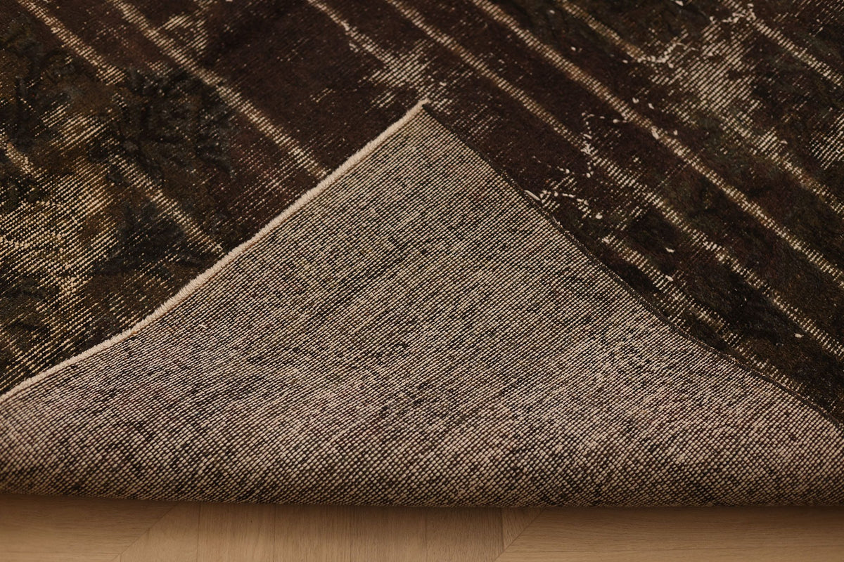 Vintage Isparta Turkish Area Rug 6x9 ft — Brown & Gray Stripped