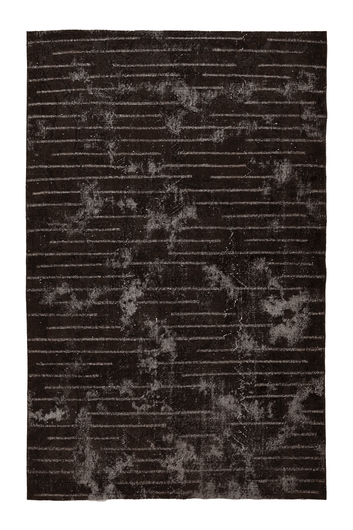 Vintage Isparta Turkish Area Rug 6x9 ft — Brown & Gray Stripped