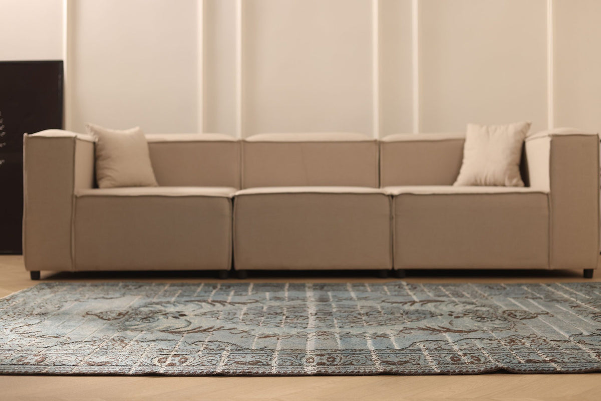 Vintage Manisa Turkish Area Rug 6x9 ft — Blue & Gray Floral