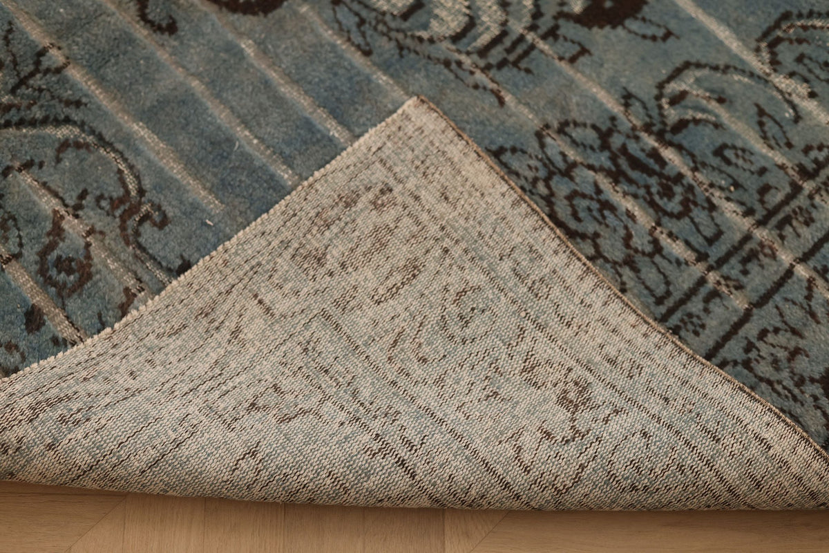 Vintage Manisa Turkish Area Rug 6x9 ft — Blue & Gray Floral