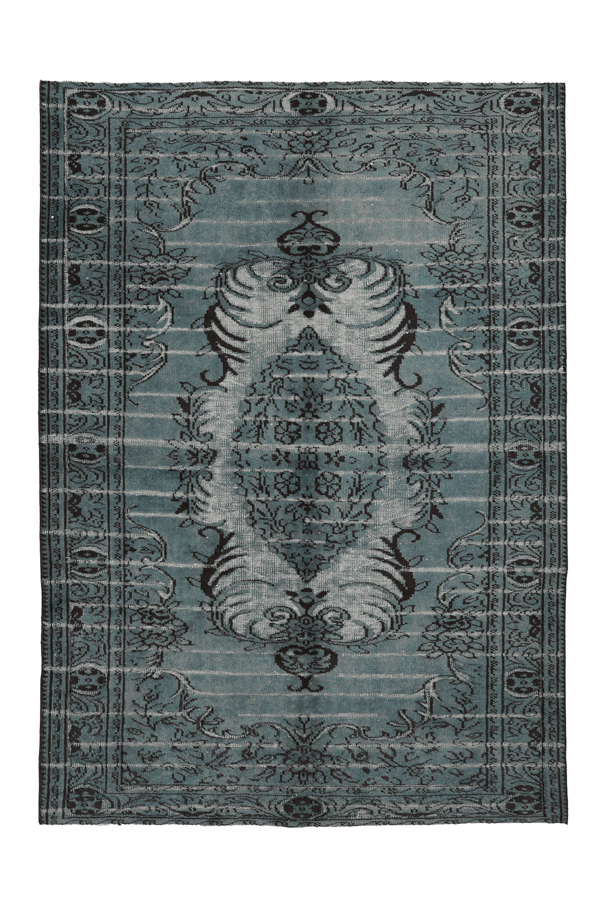 Vintage Manisa Turkish Area Rug 6x9 ft — Blue & Gray Floral