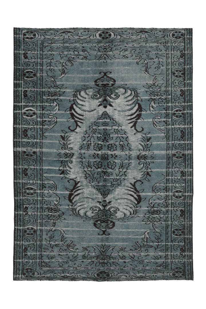 Vintage Manisa Turkish Area Rug 6x9 ft — Blue & Gray Floral