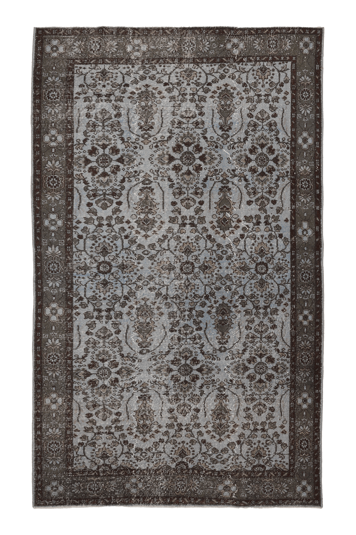 Vintage Isparta Turkish Area Rug 6x9 ft — Blue & Gray Floral