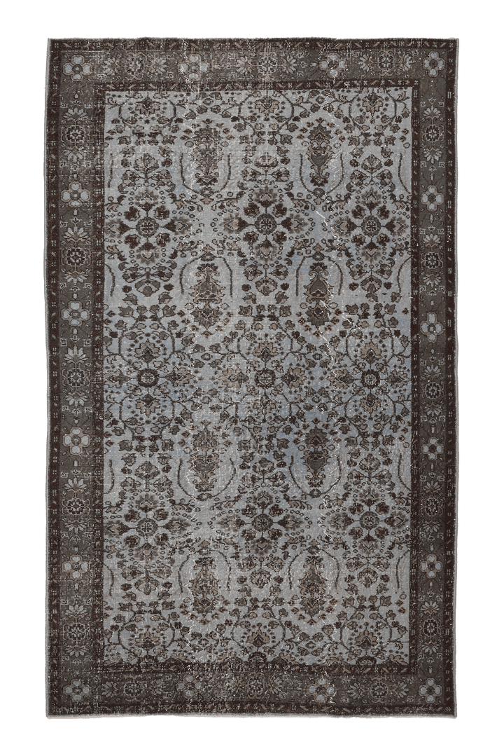 Vintage Isparta Turkish Area Rug 6x9 ft — Blue & Gray Floral