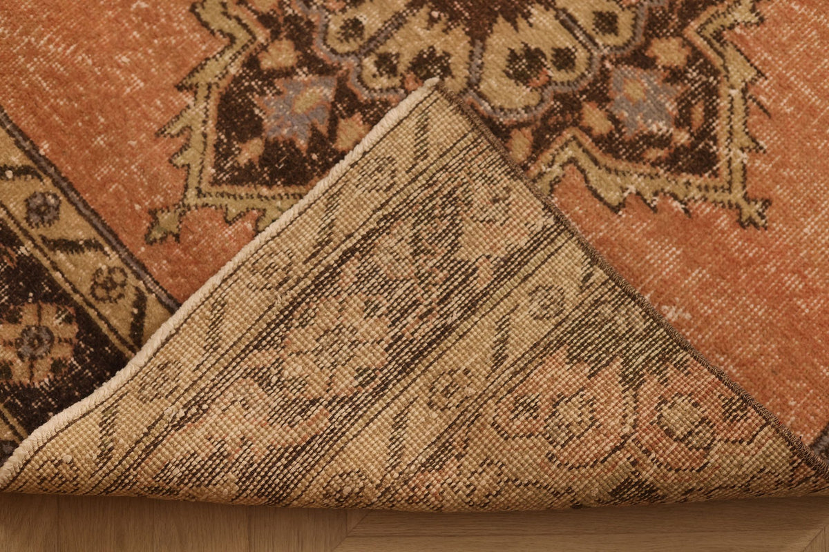 Vintage Konya Turkish Runner Rug 3x12 ft — Orange & Brown Floral