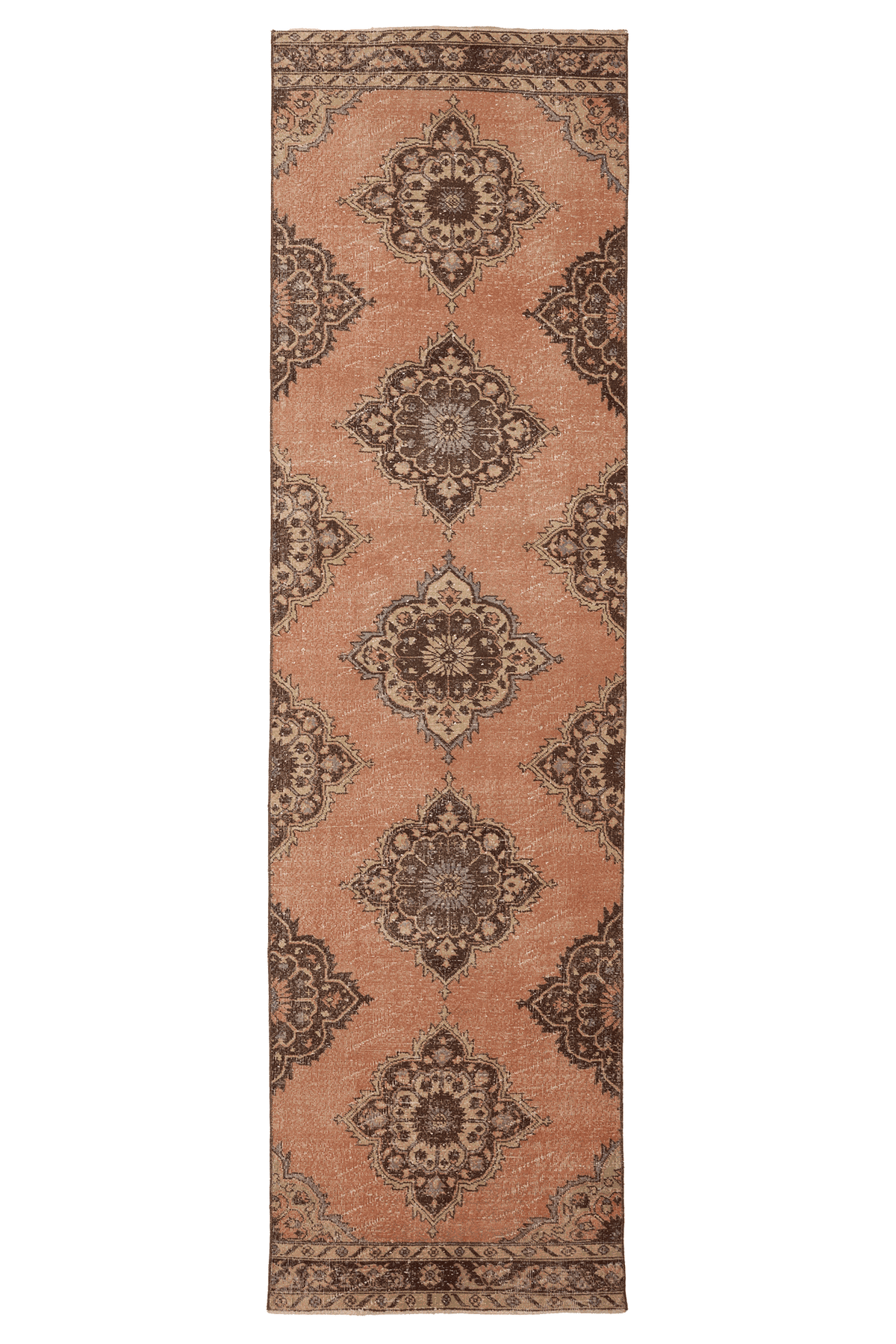 Vintage Konya Turkish Runner Rug 3x12 ft — Orange & Brown Floral