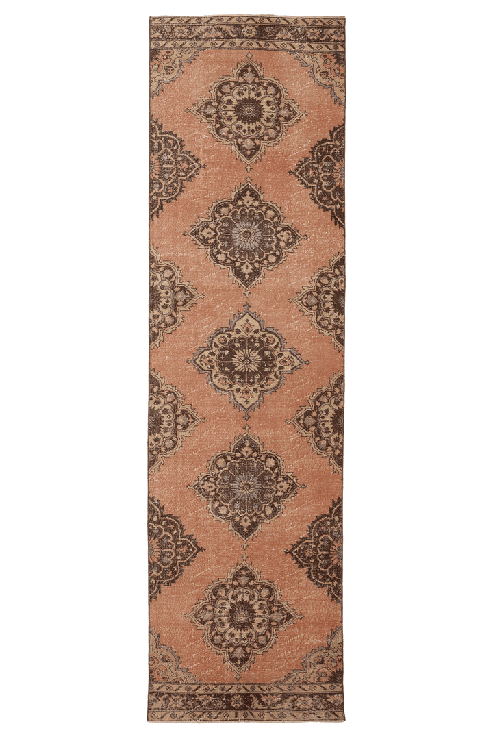 Vintage Konya Turkish Runner Rug 3x12 ft — Orange & Brown Floral