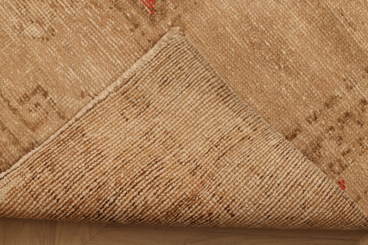 Vintage Malatya Turkish Runner Rug 4x10 ft — Beige & Brown Geometric