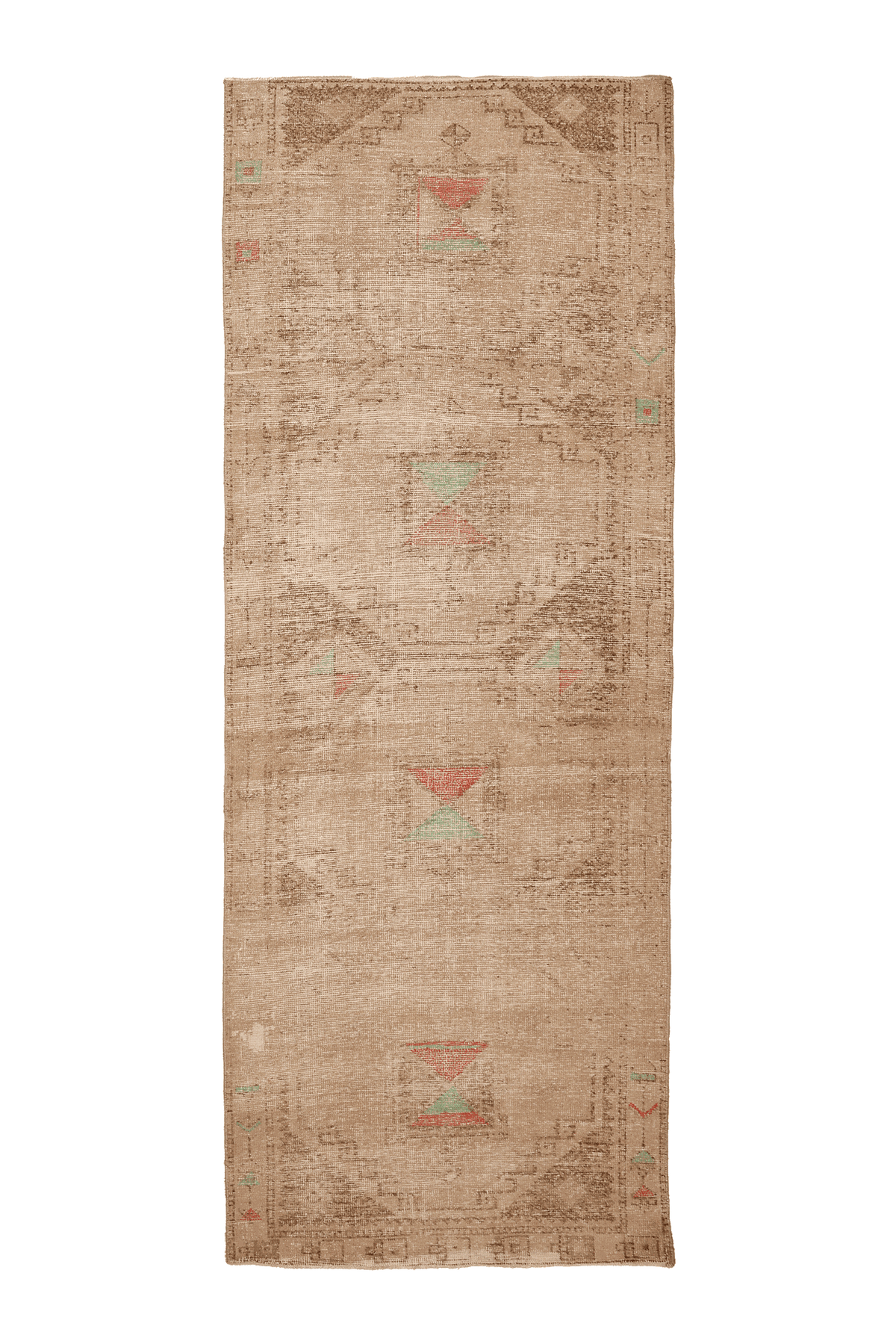 Vintage Malatya Turkish Runner Rug 4x10 ft — Beige & Brown Geometric