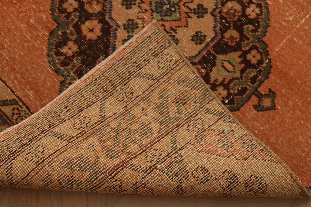 Vintage Konya Turkish Runner Rug 3x13 ft — Orange & Brown Geometric