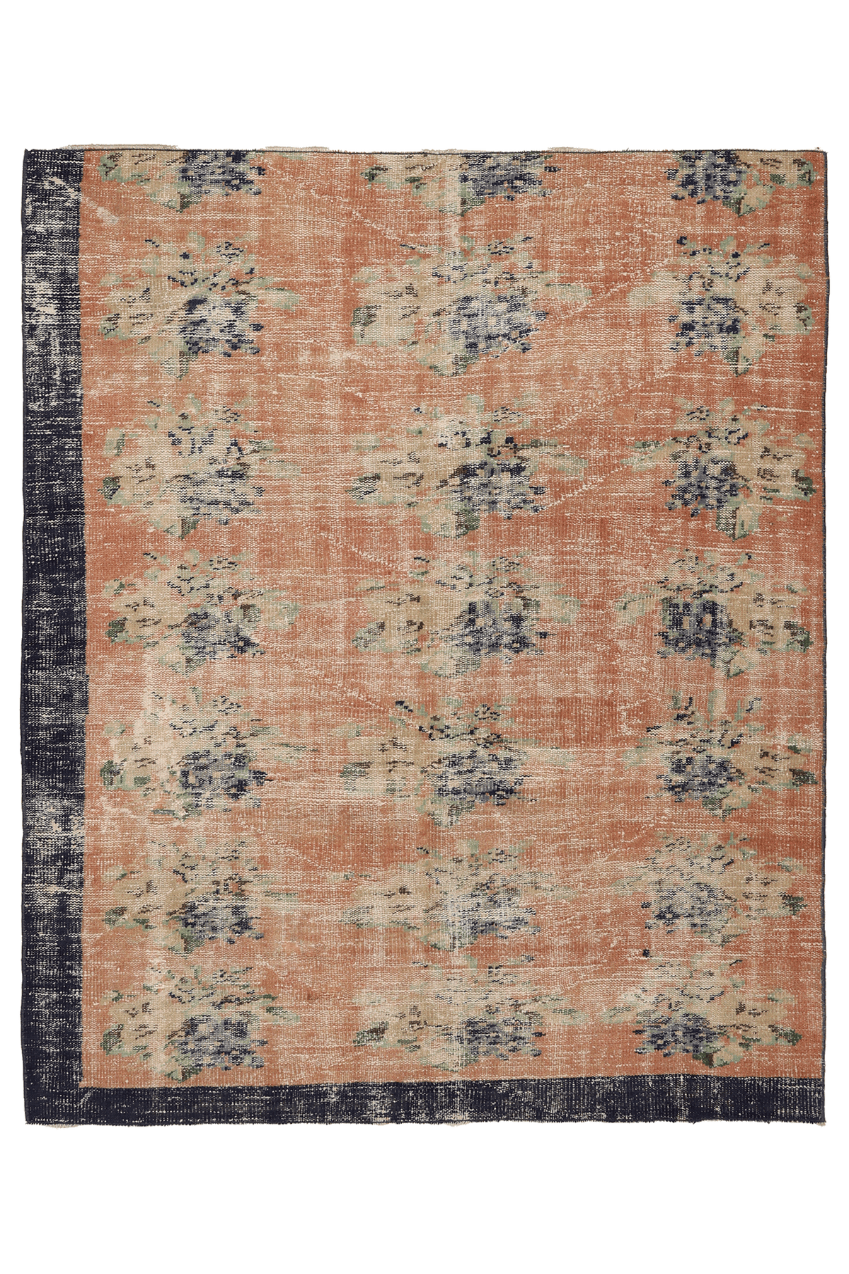 Vintage Manisa Turkish Area Rug 5x6 ft — Orange & Blue Distressed