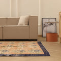 Vintage Manisa Turkish Area Rug 5x6 ft — Orange & Blue Distressed