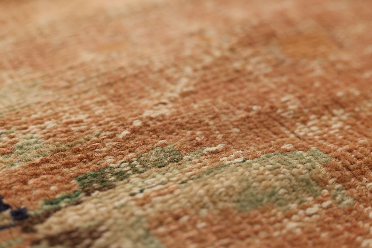 Vintage Manisa Turkish Area Rug 5x6 ft — Orange & Blue Distressed