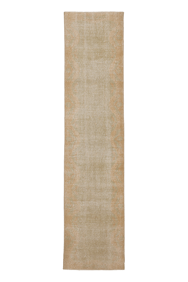 Vintage Isparta Turkish Runner Rug 2x10 ft — Beige Distressed