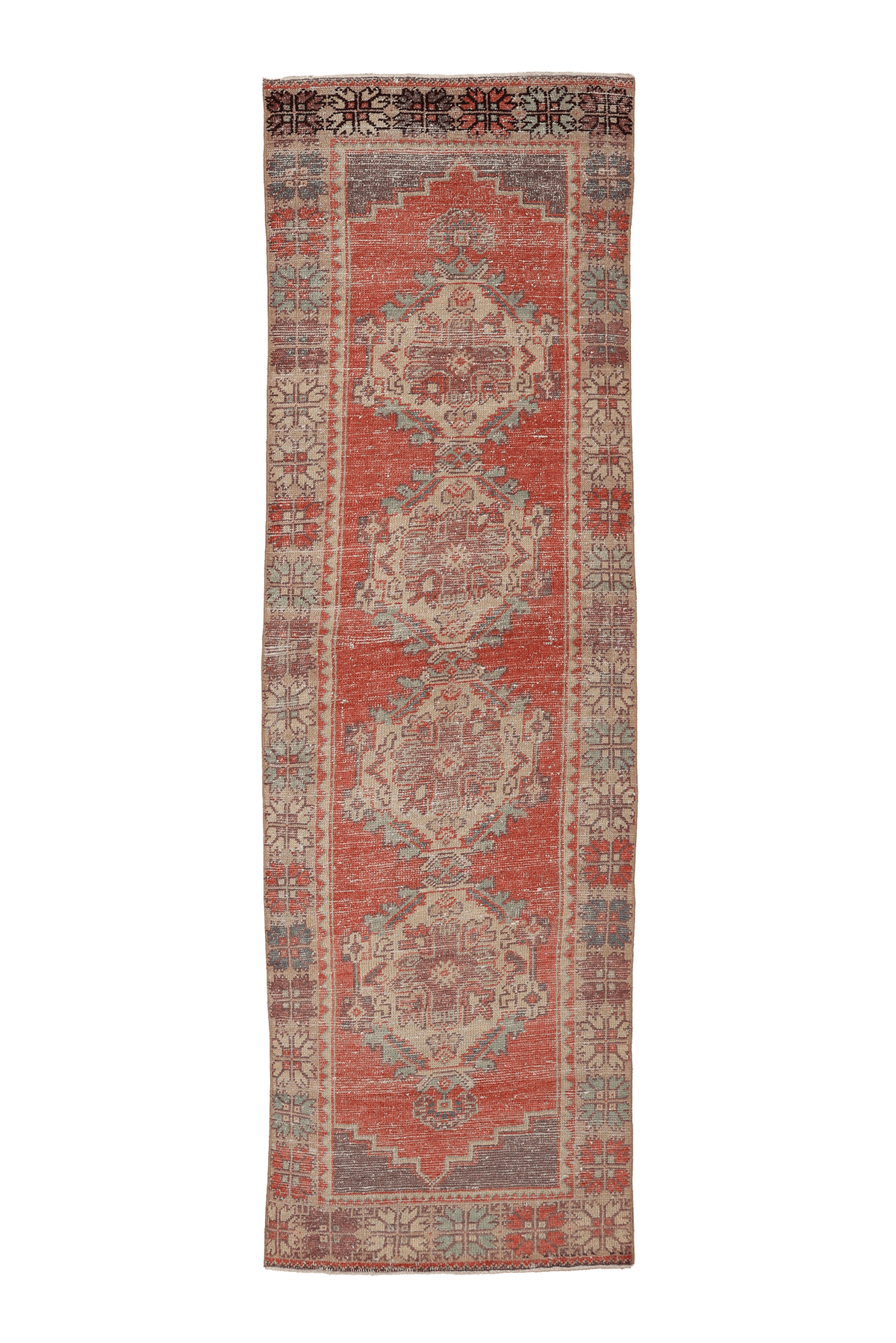 Vintage Niğde Turkish Runner Rug 2x9 ft — Orange & Beige Geometric