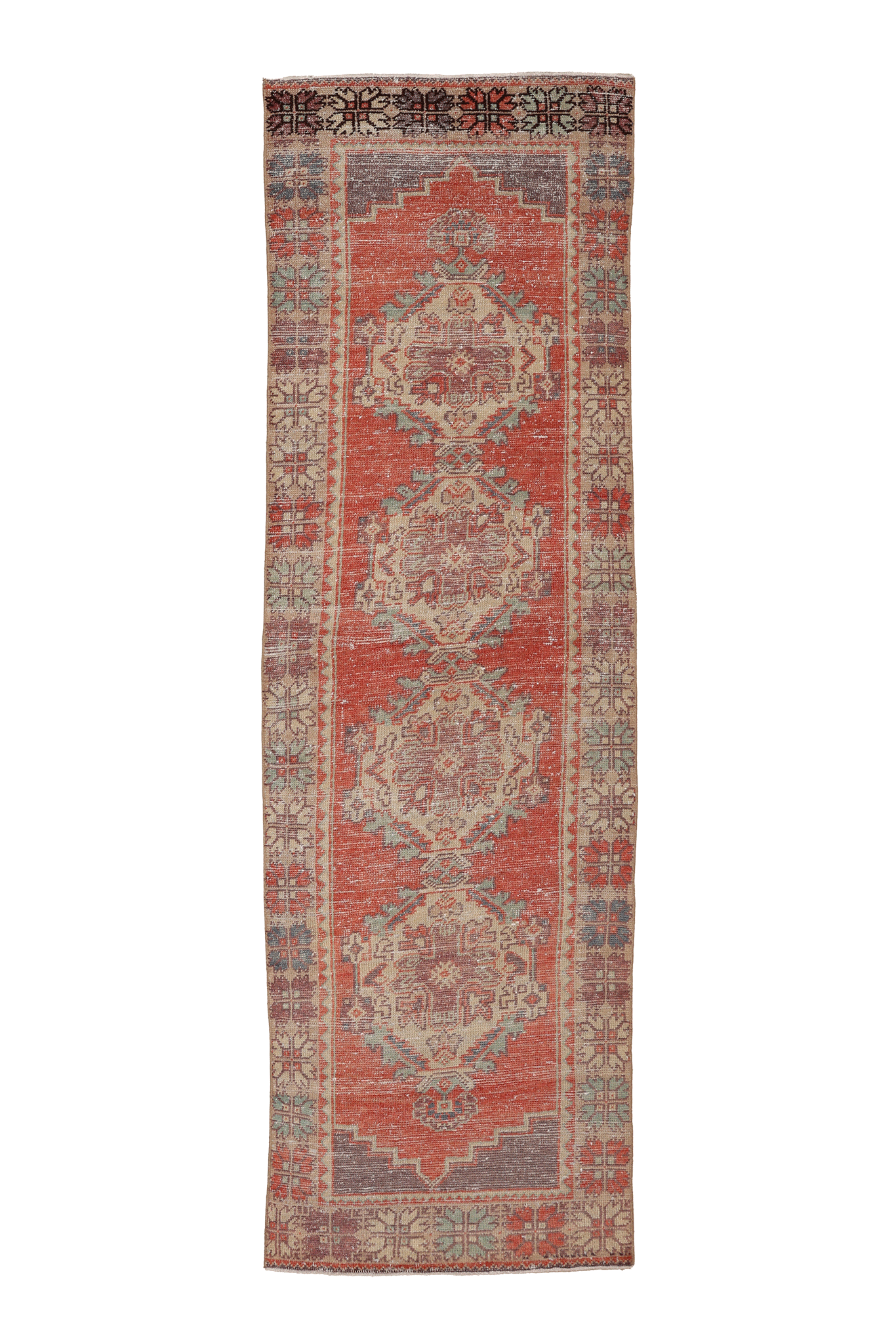 Vintage Niğde Turkish Runner Rug 2x9 ft — Orange & Beige Geometric