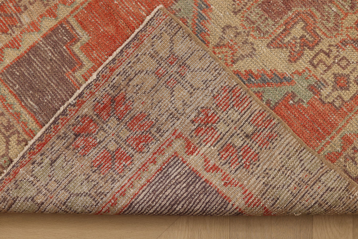 Vintage Niğde Turkish Runner Rug 2x9 ft — Orange & Beige Geometric