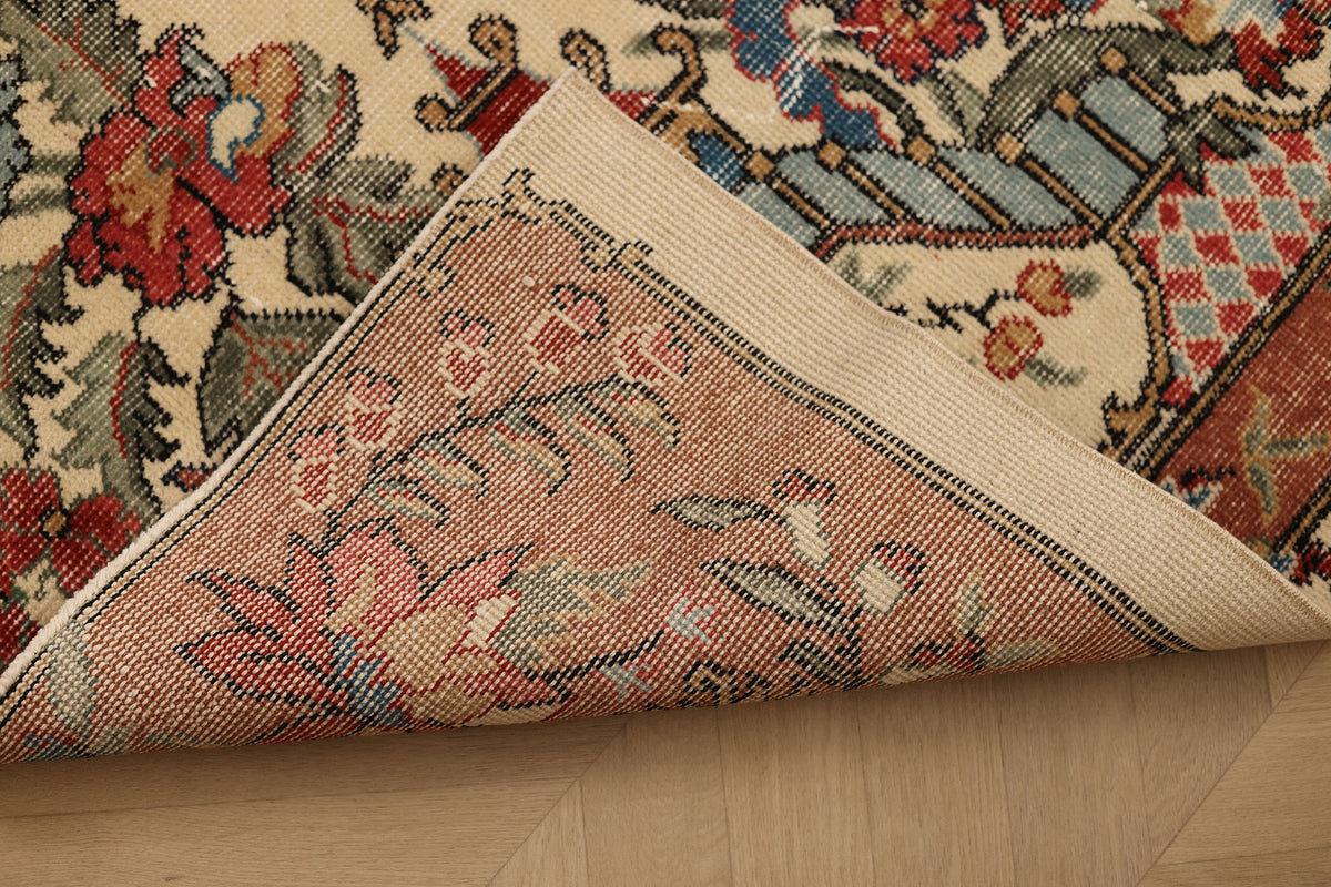Vintage Isparta Turkish Runner Rug 2x10 ft — Beige & Red Floral