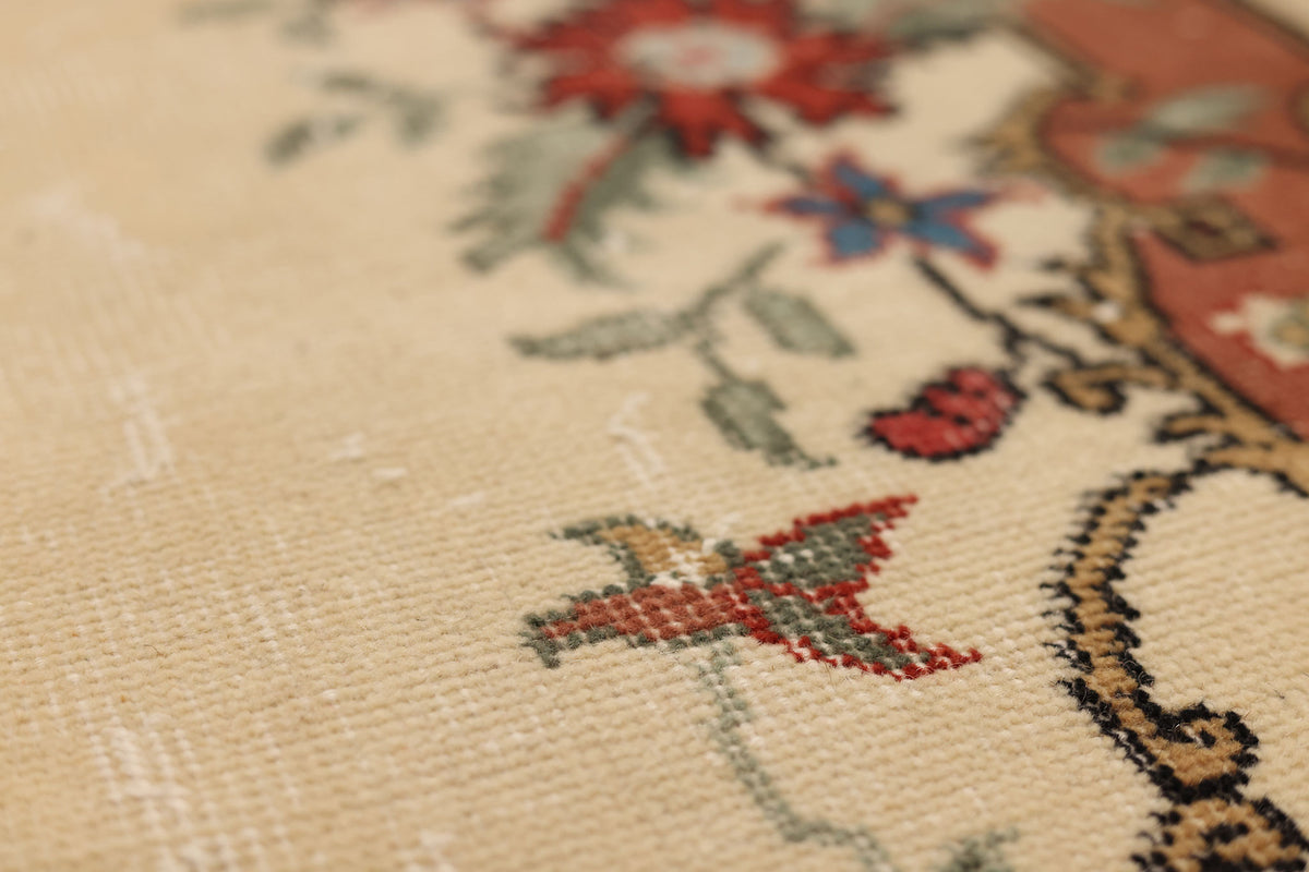 Vintage Isparta Turkish Runner Rug 2x10 ft — Beige & Red Floral
