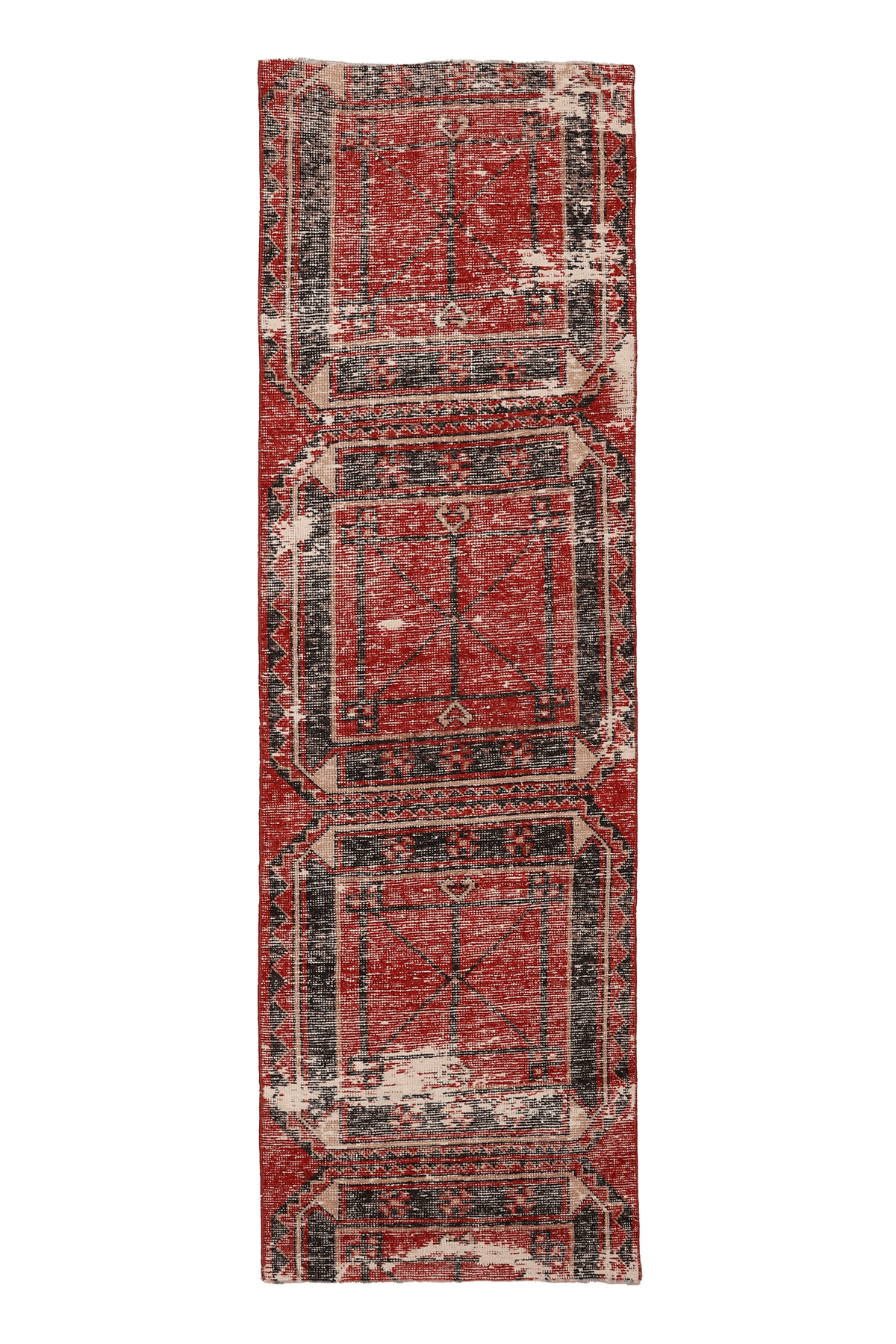 Vintage Malatya Turkish Runner Rug 2x8 ft — Red & Brown Geometric (No. 33745)