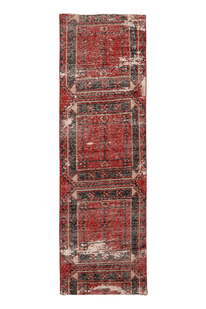Vintage Malatya Turkish Runner Rug 2x8 ft — Red & Brown Geometric (No. 33745)