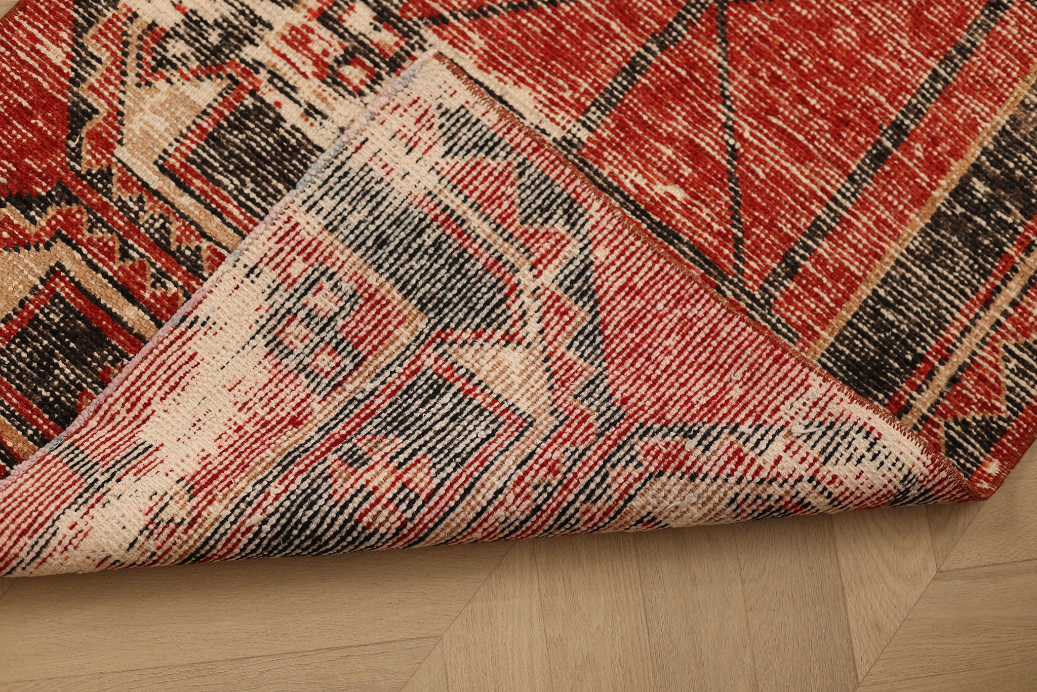 Vintage Malatya Turkish Runner Rug 2x8 ft — Red & Brown Geometric (No. 33745)