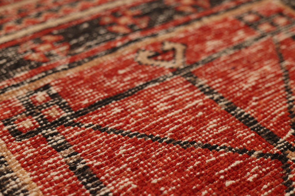 Vintage Malatya Turkish Runner Rug 2x8 ft — Red & Brown Geometric (No. 33745)