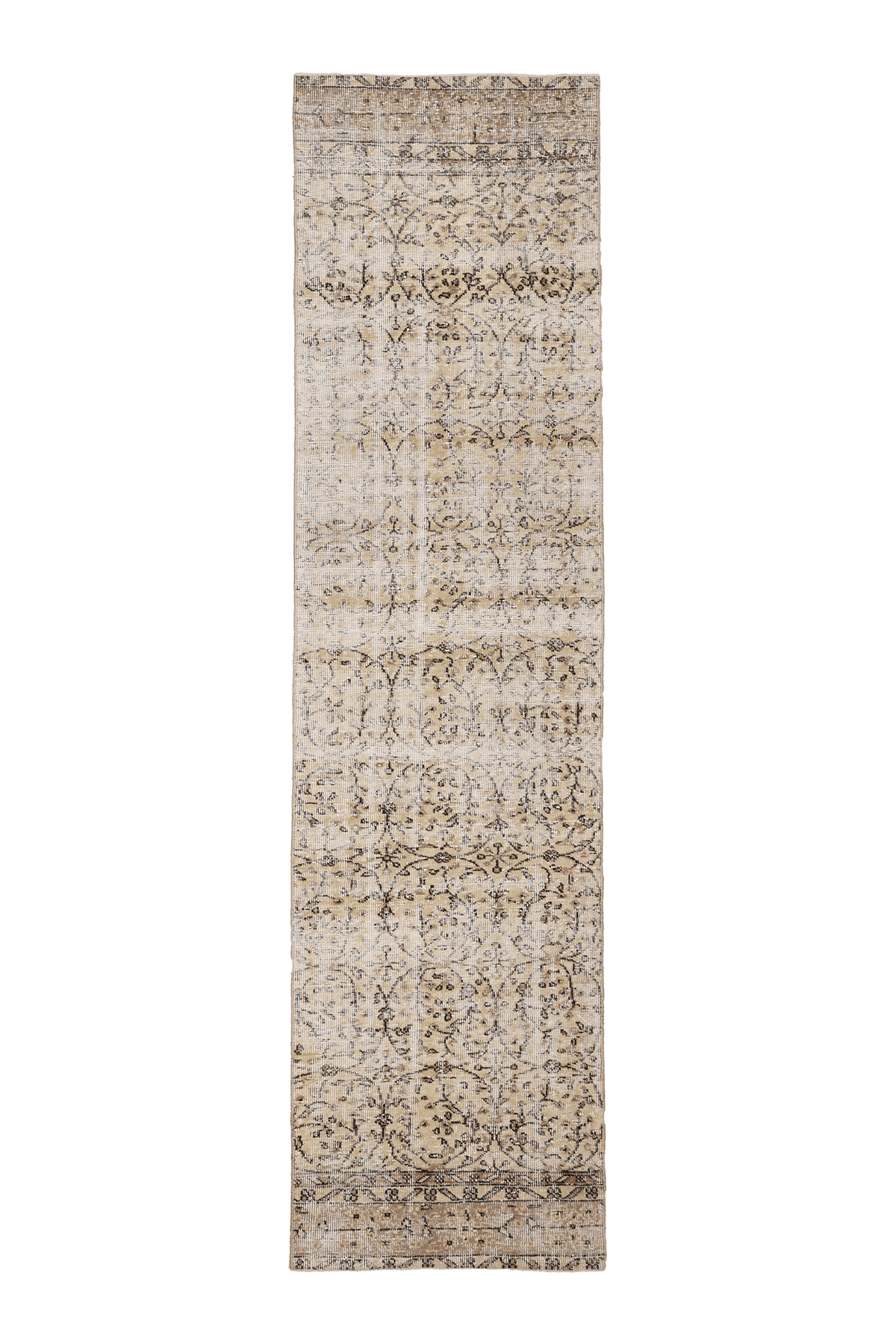 Vintage Isparta Turkish Runner Rug 2x10 ft — Beige Floral