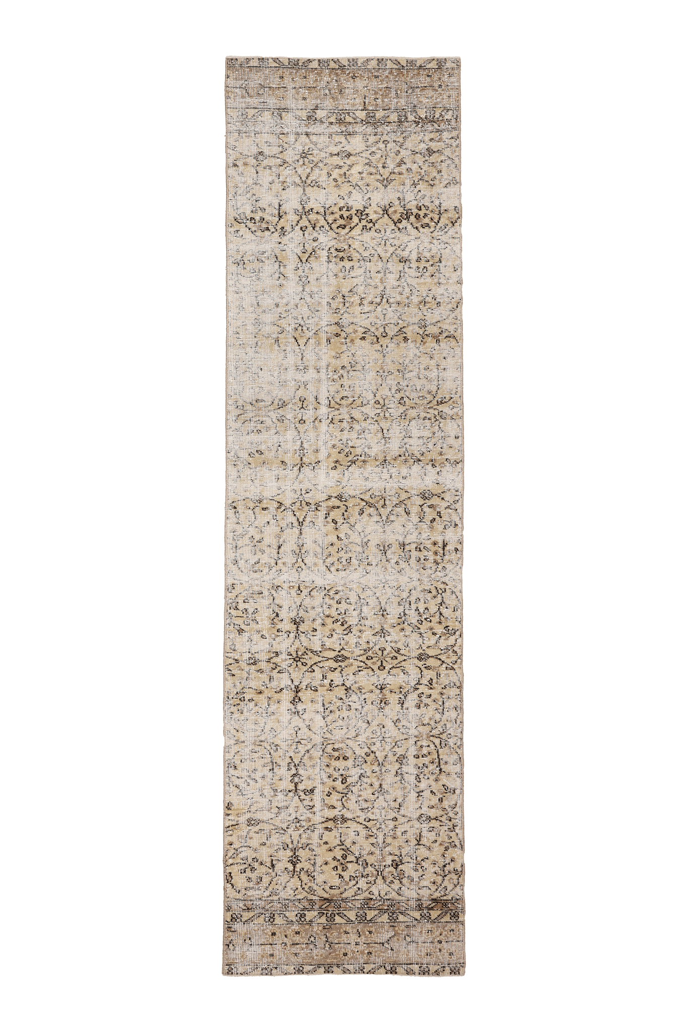 Vintage Isparta Turkish Runner Rug 2x10 ft — Beige Floral