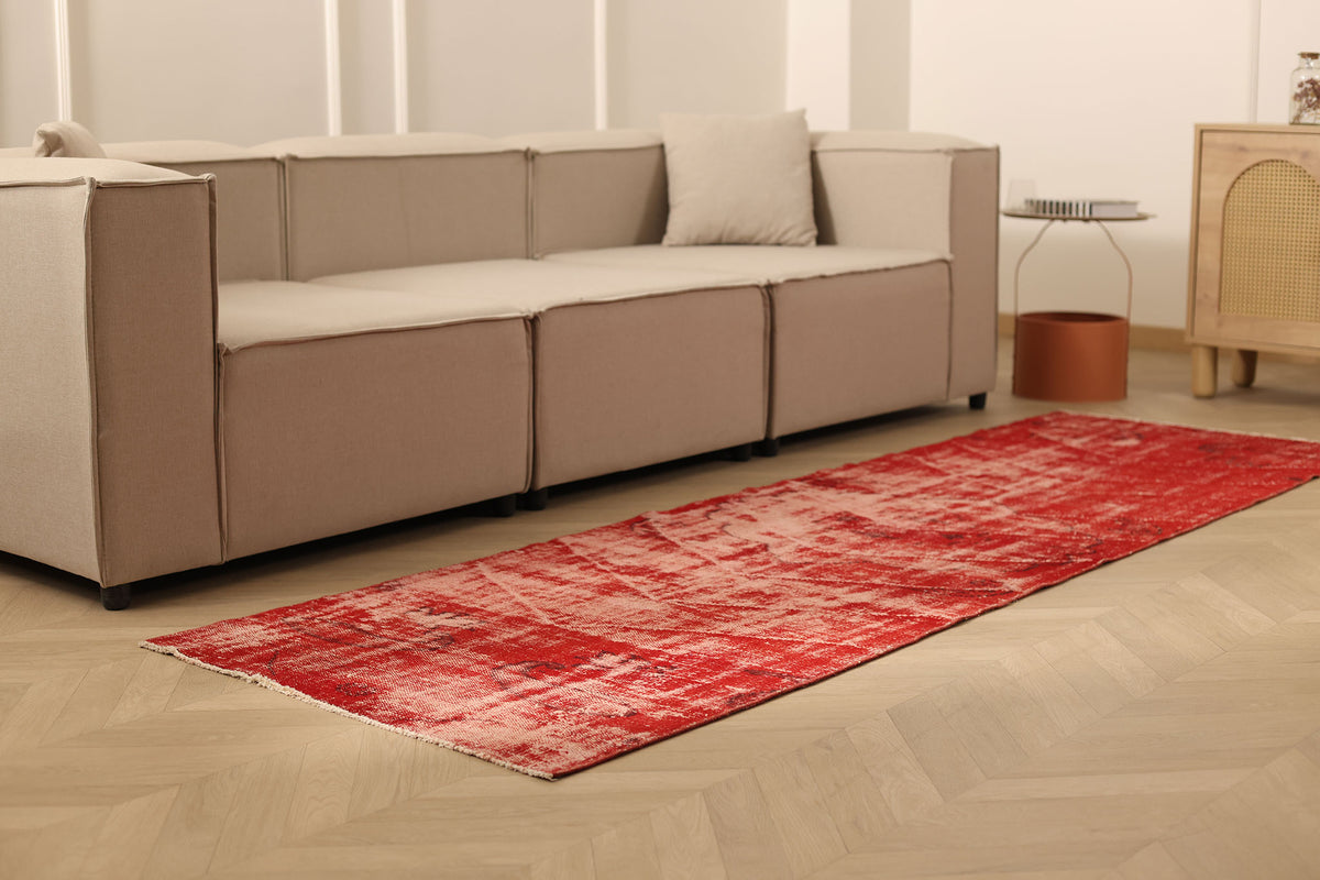 Vintage Manisa Turkish Runner Rug 2x9 ft — Red Distressed
