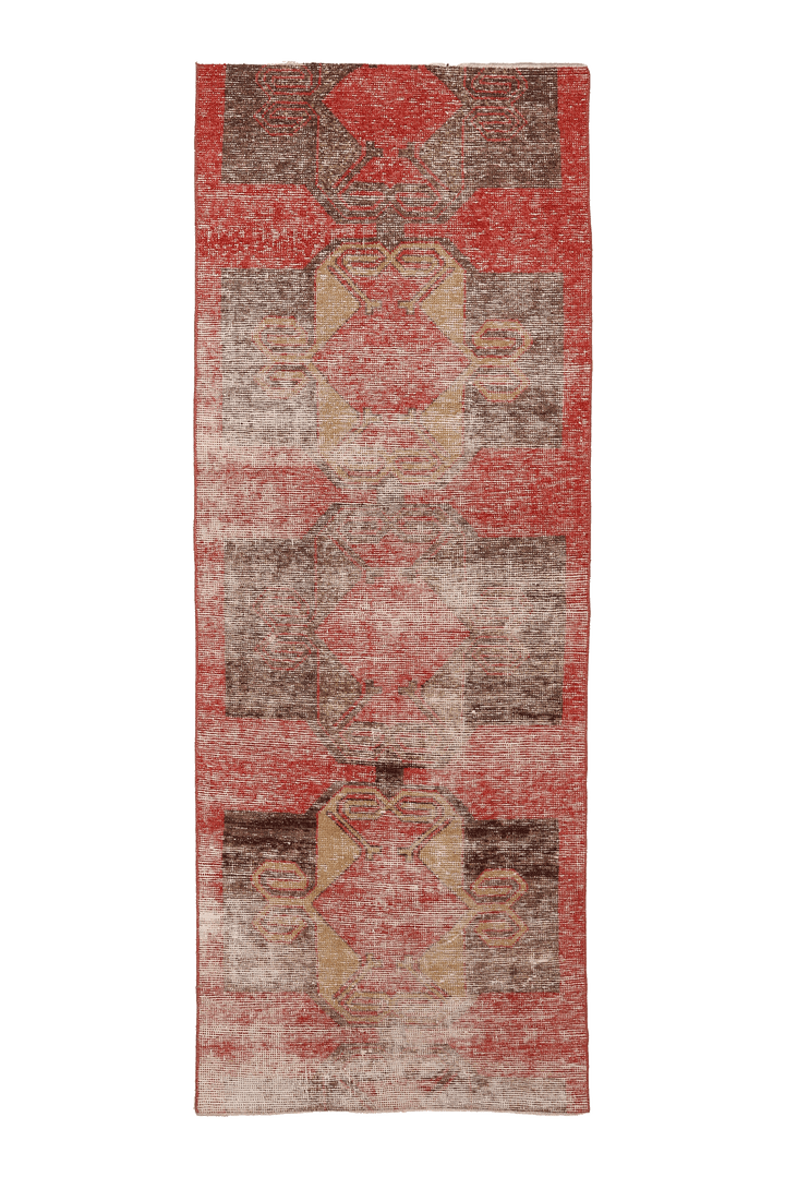 Vintage Malatya Turkish Runner Rug 3x8 ft — Red & Brown Geometric (No. 33750)