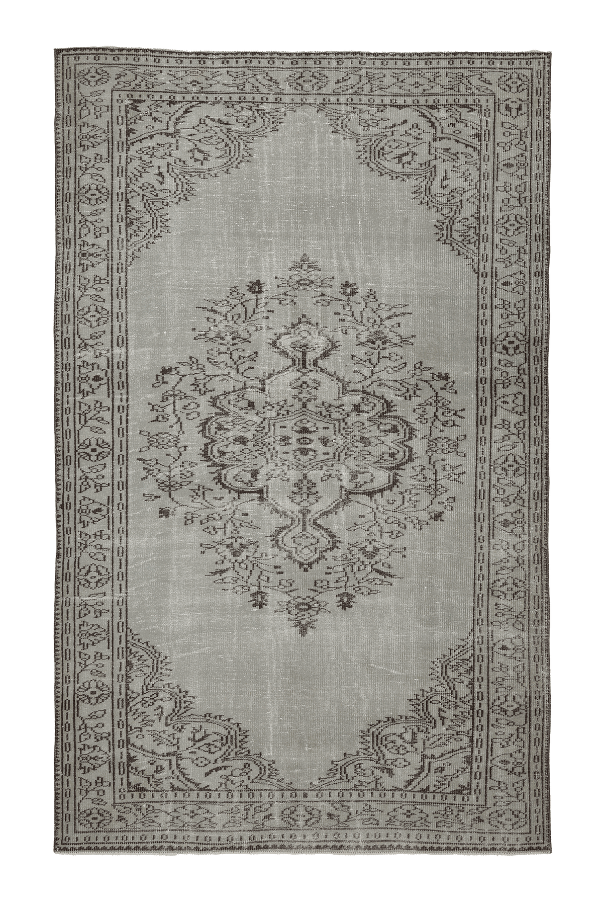 Vintage Manisa Turkish Area Rug 6x10 ft — Gray & Brown Floral