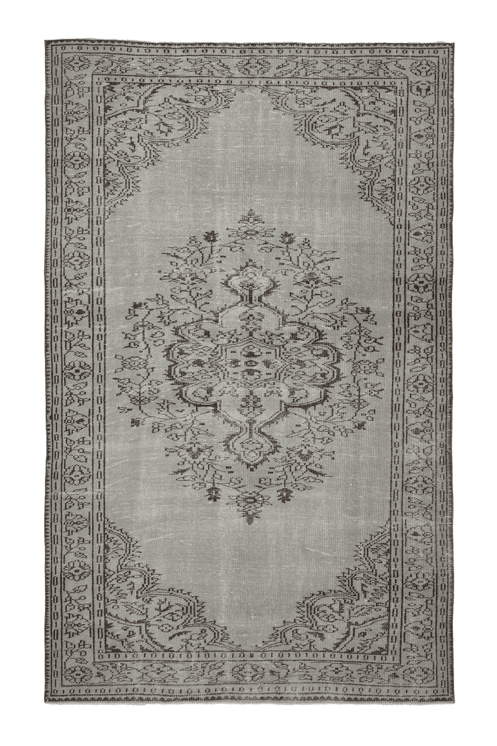 Vintage Manisa Turkish Area Rug 6x10 ft — Gray & Brown Floral