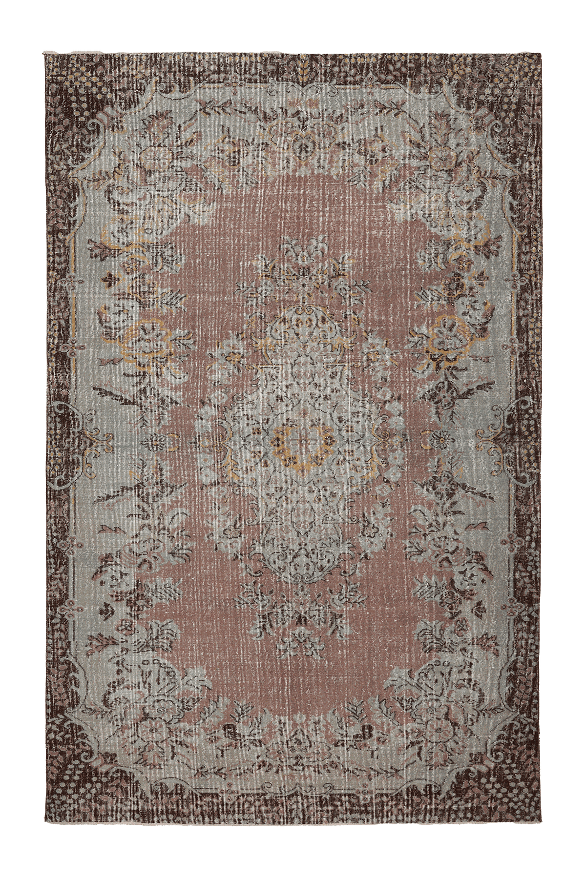 Vintage Isparta Turkish Area Rug 6x10 ft — Pink & Brown Floral