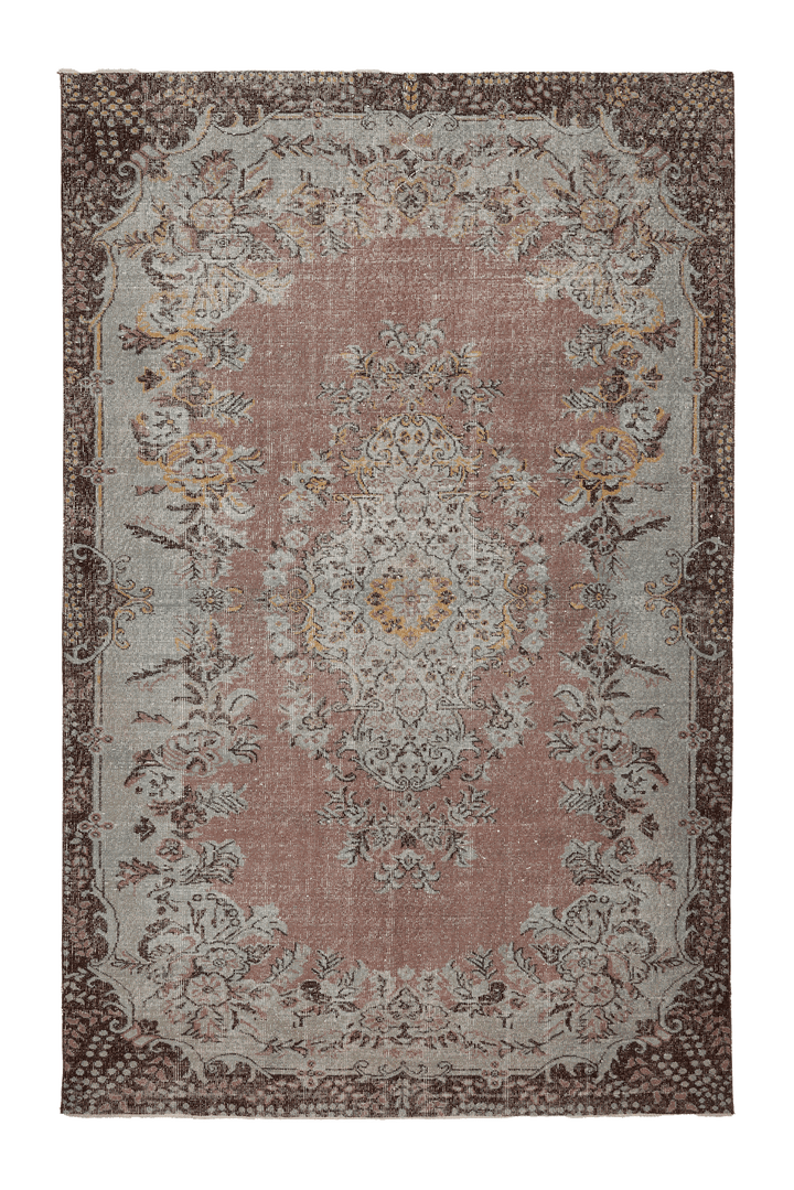 Vintage Isparta Turkish Area Rug 6x10 ft — Pink & Brown Floral