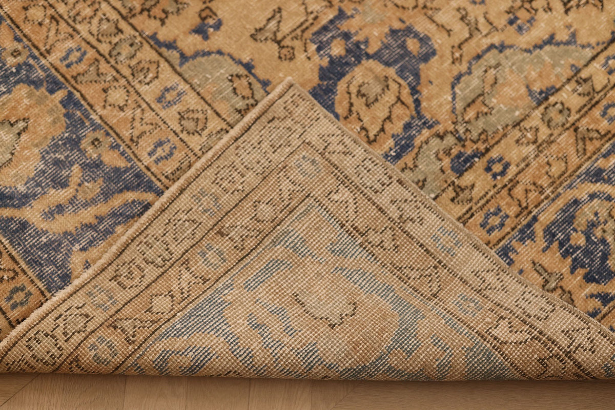 Vintage Isparta Turkish Area Rug 7x10 ft — Beige & Blue Floral