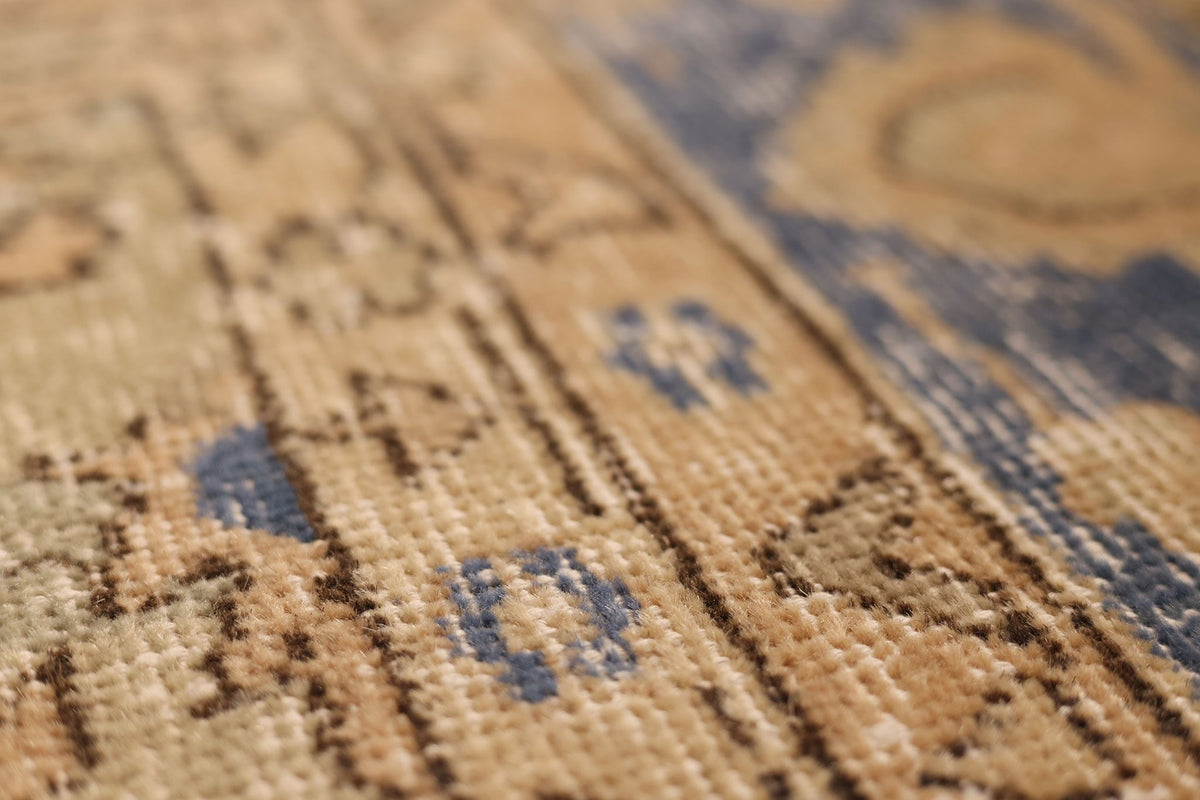 Vintage Isparta Turkish Area Rug 7x10 ft — Beige & Blue Floral